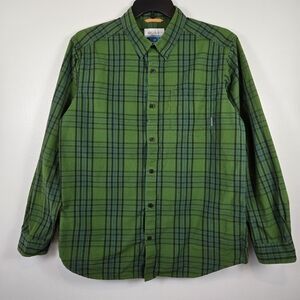 Columbia Mens Long Sleeve Button Down Green Plaid Camp Shirt Size Large